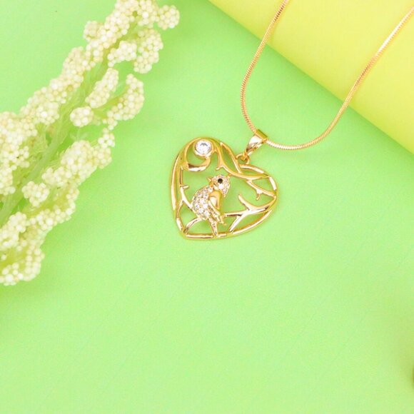 "Heart Shaped Rose Gold Pendant with Bird and Branch Design, XPPT1297 - Picture 5 of 12